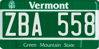 VT license plate ZBA558