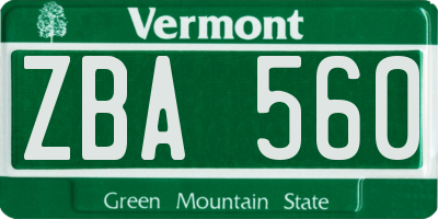 VT license plate ZBA560