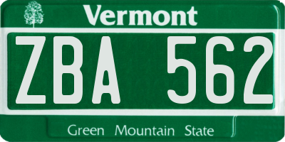 VT license plate ZBA562
