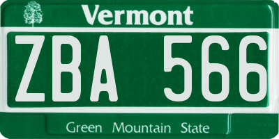 VT license plate ZBA566