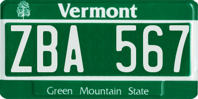 VT license plate ZBA567