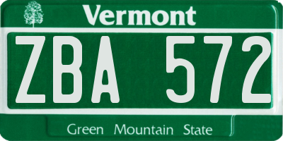 VT license plate ZBA572