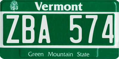 VT license plate ZBA574