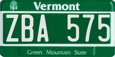 VT license plate ZBA575