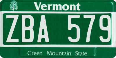 VT license plate ZBA579