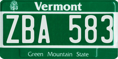 VT license plate ZBA583