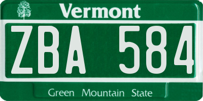 VT license plate ZBA584