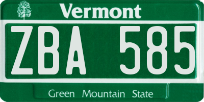 VT license plate ZBA585