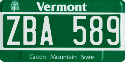 VT license plate ZBA589