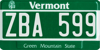 VT license plate ZBA599