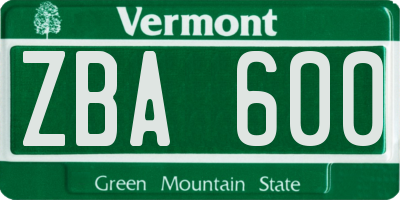 VT license plate ZBA600