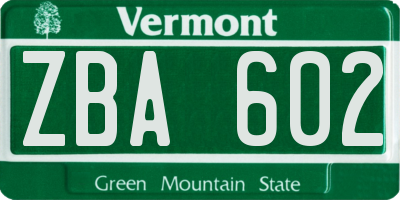 VT license plate ZBA602