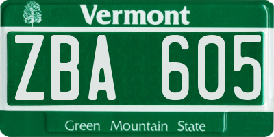VT license plate ZBA605