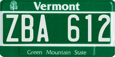 VT license plate ZBA612