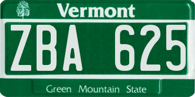 VT license plate ZBA625