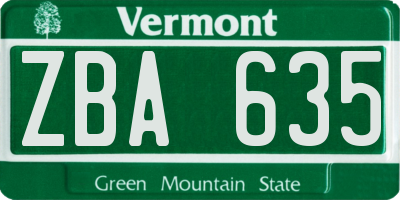 VT license plate ZBA635