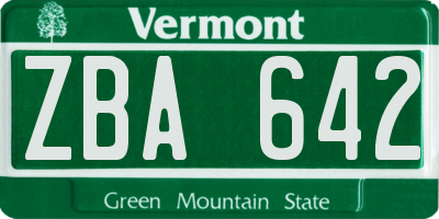 VT license plate ZBA642