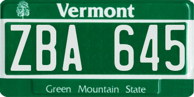 VT license plate ZBA645