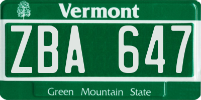 VT license plate ZBA647