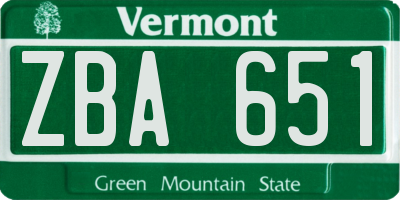 VT license plate ZBA651