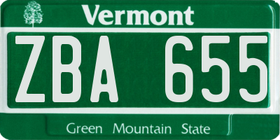 VT license plate ZBA655