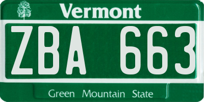 VT license plate ZBA663