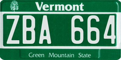 VT license plate ZBA664