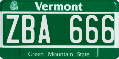 VT license plate ZBA666