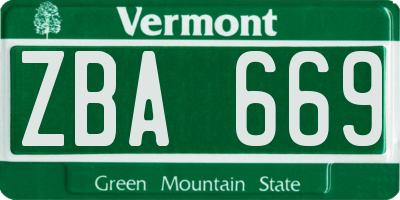VT license plate ZBA669