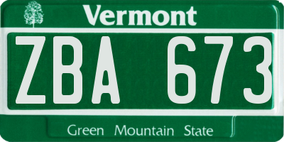 VT license plate ZBA673