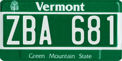VT license plate ZBA681