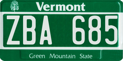 VT license plate ZBA685