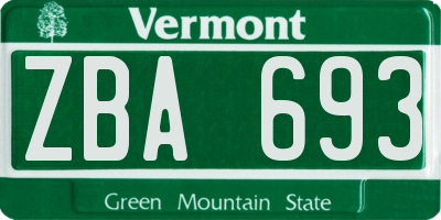 VT license plate ZBA693