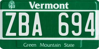 VT license plate ZBA694