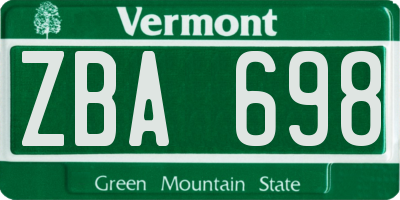 VT license plate ZBA698