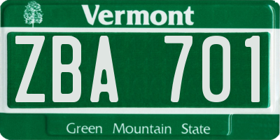 VT license plate ZBA701
