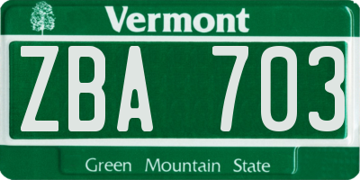 VT license plate ZBA703