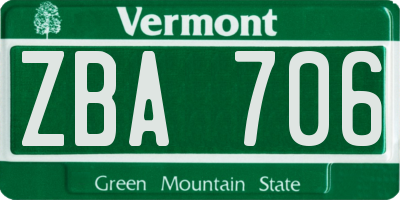 VT license plate ZBA706