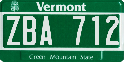 VT license plate ZBA712