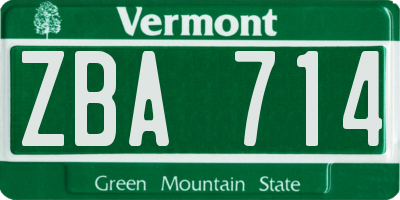 VT license plate ZBA714