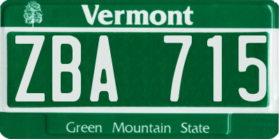 VT license plate ZBA715