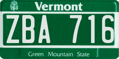 VT license plate ZBA716