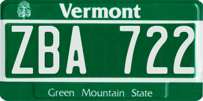 VT license plate ZBA722