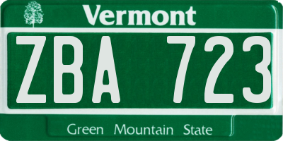 VT license plate ZBA723