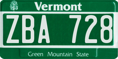 VT license plate ZBA728