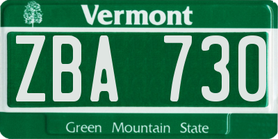 VT license plate ZBA730