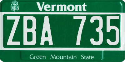 VT license plate ZBA735
