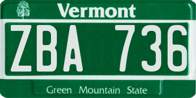 VT license plate ZBA736