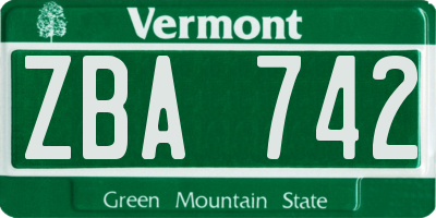 VT license plate ZBA742
