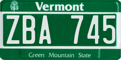 VT license plate ZBA745